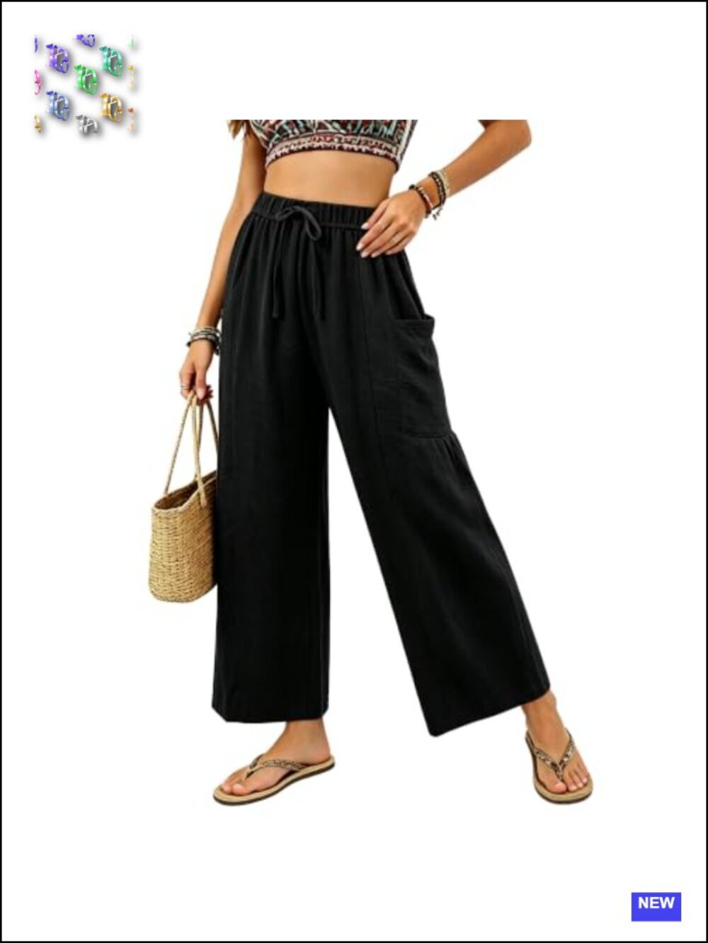 Womens Wide Leg Cropped Pants Drawstring Casual Palazzo Pants Loose Flowy